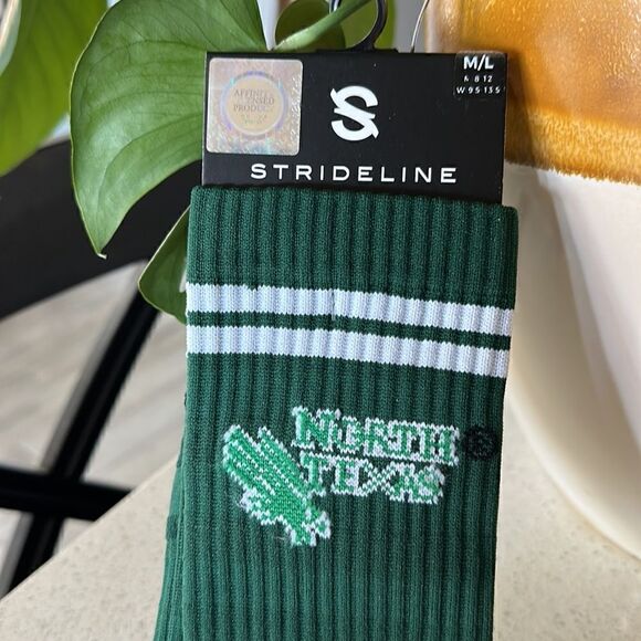 NWT University of North Texas Strideline Green Socks M/L Knit Striped Crew Sport - Picture 4 of 9